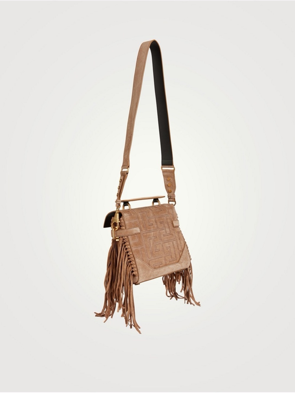 Balmain Taupe Suede Fringed Top Handle Satchel with Gold BB Hardware! Excellent - Picture 4 of 5